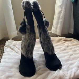 Black, tall fur boots